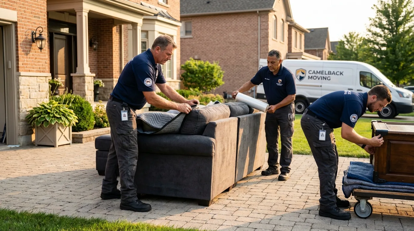 Large estate moving crew wrapping furniture in Hudson Falls, NY