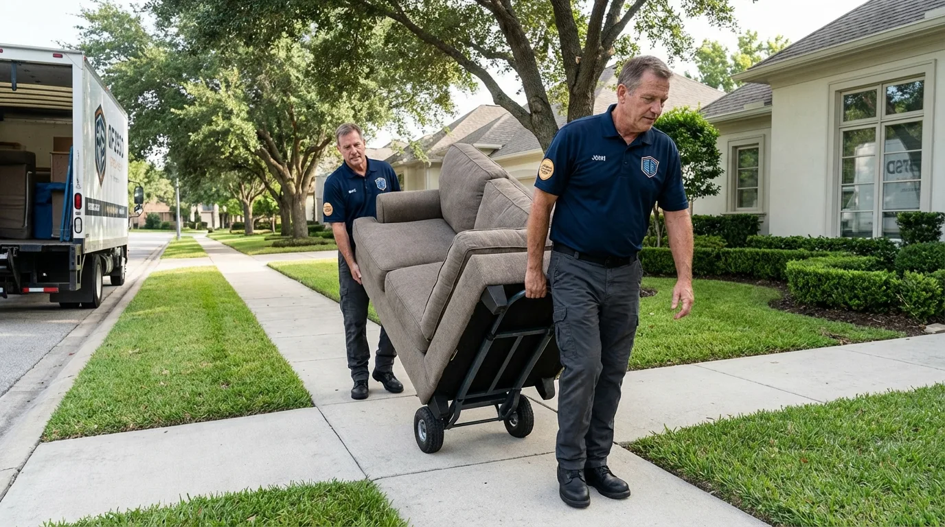 Local residential moving crew loading furniture in Hudson Falls, NY